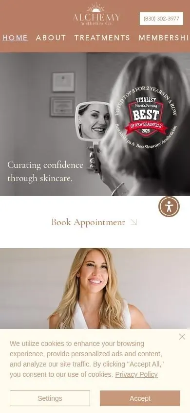 Alchemy Aesthetics Co. website on mobile