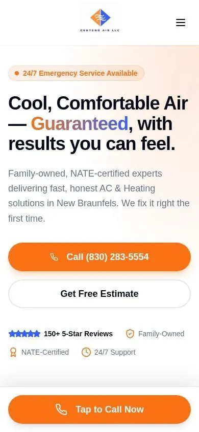 Centeno Air website on mobile