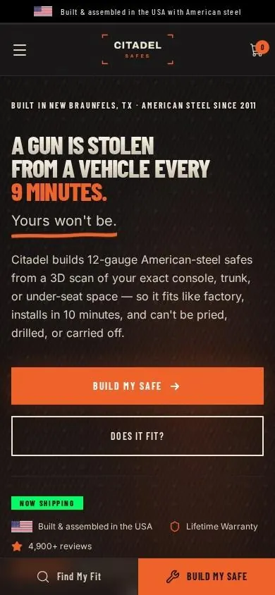 Citadel Safes website on mobile