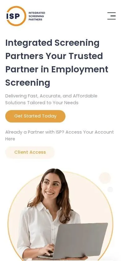 Integrated Screening Partners website on mobile