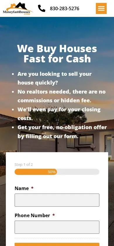 Money Fast 4 Houses website on mobile