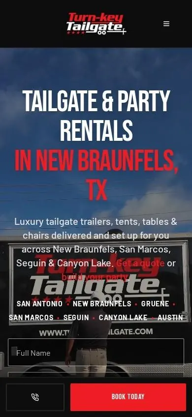 Turn-Key Tailgate website on mobile