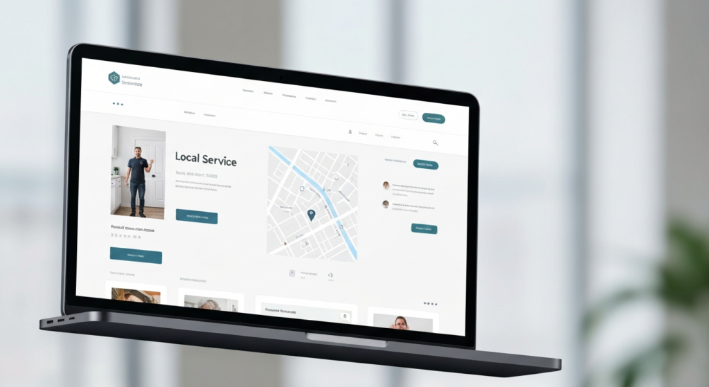 Laptop showing a local service business website with a map