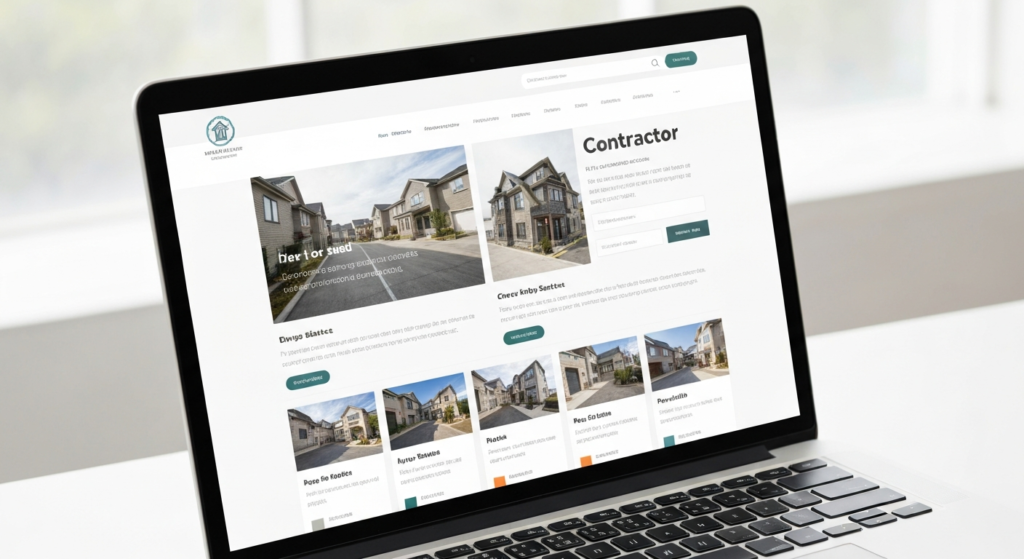Laptop showing a contractor website with photos of completed home projects